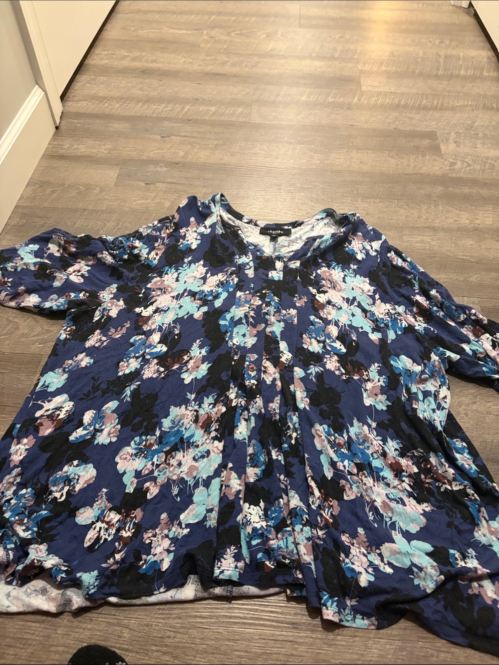 Women's Floral Pleated Scoop Neck Tunic - Blue Floral